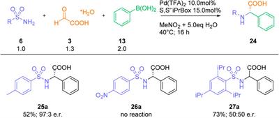 Palladium-catalyzed asymmetric three-component reaction between glyoxylic acid, sulfonamides and arylboronic acids for the synthesis of α-arylglycine derivatives